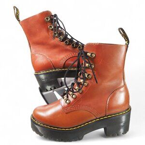 Dr. Martens Leona Farrier Heeled Leather Boots Women's 5 Farrier Tan Brown